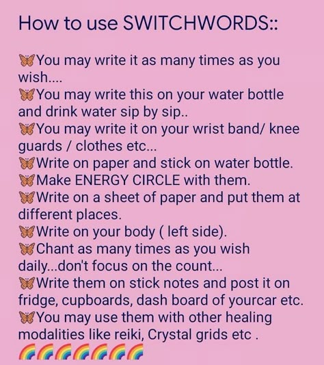 NEETI KAUR🦋 on Instagram: “How to use SWITCHWORDS 🌈🌈🌈🦋🦋🦋🦋🌈🌈🌈🌈🌈 I INTEND THIS  INFORMATION TO BE OF GREAT HELP AND GUIDANCE TO EVERYONE 😊😊😊😊…” Switch Words How To Use, Switchwords To Attract Clients, Third Party Removal Switchword, Manifesting Numbers, Universal Cheat Codes, Universal Codes, Switch Codes, Water Meditation, Money Codes