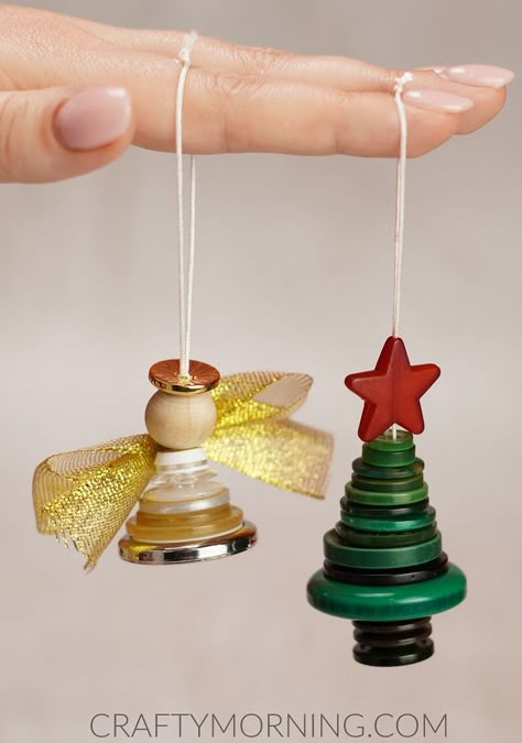 How to Make a Button Angel Ornament - Crafty Morning Christmas Button Crafts, Button Christmas Tree, Crafty Morning, Button Projects, Button Ornaments, Flocked Christmas Trees Decorated, Button Ideas, Christmas Buttons, Diy Christmas Tree Ornaments