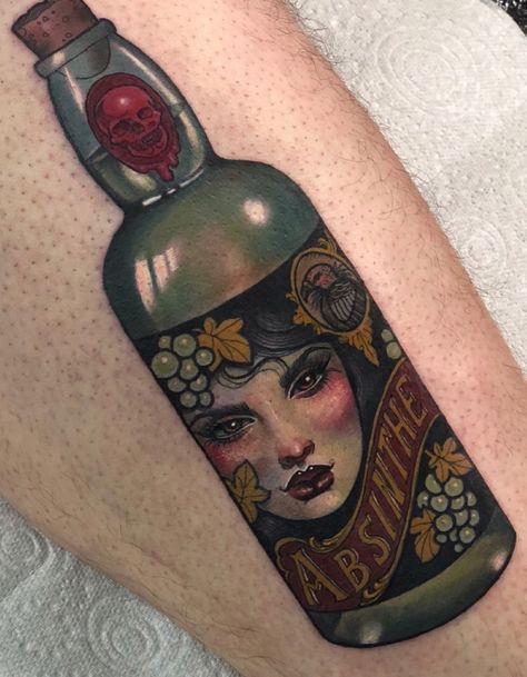 Hannah Flowers, Bottle Tattoo, Gorgeous Tattoos, Side Tattoos, Absinthe, Skin Art, Love Tattoos, Beautiful Tattoos, Tattoo Sketches