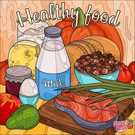 Healthy Food Poster Drawing, Food Poster Drawing, Drawing Cover Page, Healthy Food Drawing, Healthy Food Poster, Teacher Craft, Bff Drawings, Poster Drawing, Color By Numbers