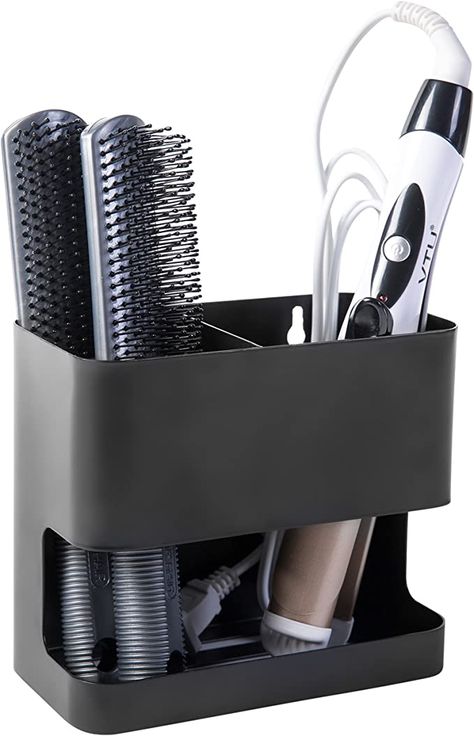 Amazon.com: MyGift 2 Slot Black Metal Wall Mountable Hair Tool Accessories Organizer Rack, Blow Dryer, Straightener and Curling Iron Holder : Home & Kitchen Hair Brush Holder, Hair Tool Storage, Straightener Holder, Curling Iron Holder, Hair Product Organization, Metal Caddy, Hair Tool Organizer, Accessories Organizer, Organizing Hair Accessories