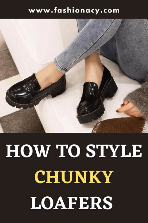 What To Wear With Black Patent Loafers, How To Wear Socks With Heels, How To Dress Loafers Women, Shiny Loafers Outfit, How To Wear Chunky Loafers Women, How To Style Chunky Loafers Women, Chunky Loafers Outfit Plus Size, How To Wear Loafers With Jeans, What To Wear With Chunky Loafers