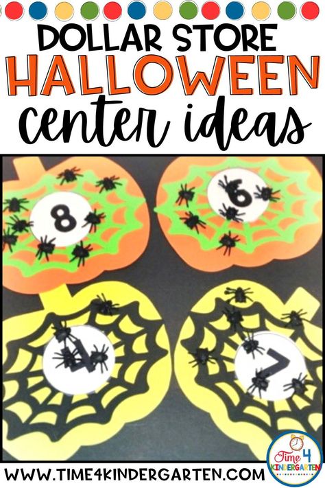 Looking for great ideas on how to turn dollar store supplies into fun Halloween centers for your kindergarten classroom? These kindergarten Halloween centers can be used to practice literacy and math skills, and all use simple supplies that can be found at Dollar stores. Halloween Party Centers Kindergarten, Halloween Centers For Kindergarten, Halloween Center Ideas For Kindergarten, Halloween Block Center Preschool, Halloween Stations Kindergarten, Kindergarten Fall Worksheets, Fall Classroom Door, Math Stations Kindergarten, Primary Maths Activities