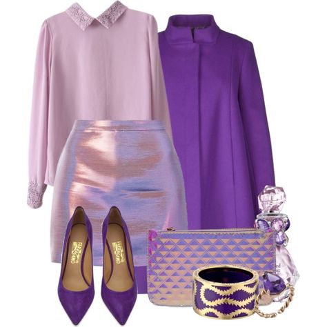 Just Purple by gulayunal on Polyvore featuring Ð¼Ð¾Ð´Ð°, Tara Jarmon, Salvatore Ferragamo, LYDC, Vivienne Westwood, Merve Baal and Vera Wang Lilac Boots Outfit, Purple Chic Outfit, Purple And Silver Outfit, Purple Outfits For Women, Luxury Classic Purple Bags, Luxury Designer Purple Bag, Purple Runway Outfits, Just Purple, Purple Outfit Ideas