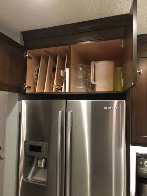 Above Refrigerator Storage Ideas, Cabinets Above Refrigerator, Above Refrigerator Storage, Over Fridge Storage, Cabinet Above Refrigerator, Cabinet Over Fridge, Above Fridge Storage, Storage Above Fridge, Deep Storage Cabinet