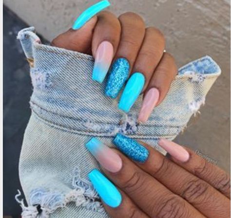 NAILS ♠️♠️♠️♠️♠️ Blue Coffin Nails, Solid Color Nails, Colorful Nails, Holographic Nails, Coffin Nails Designs, Nail Polishes, Best Acrylic Nails, Long Acrylic Nails, Cute Acrylic Nails