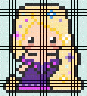 Disney Princess Plastic Canvas, Rapunzel Alpha Pattern, Roblox Perler Bead Patterns, Tangled Pixel Art, Disney Princess Pixel Art, Keychain Beads, Rapunzel Tangled, Easy Perler Beads Ideas, Graph Crochet