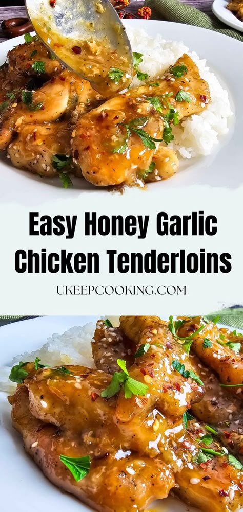 Discover our Easy Honey Garlic Chicken Tenderloins recipe for a quick and delicious meal! These tenderloins are coated in a sweet and savory honey garlic sauce, making them perfect for any dinner. Simple to prepare and bursting with flavor, they’re sure to be a hit with the whole family. Garlic Chicken Tenderloins, Easy Chicken Tenderloin Recipes, Baked Chicken Tenderloins, Easy Honey Garlic Chicken, Garlic Chicken Recipe, Gluten And Dairy Free Recipes, Dinner Simple, Chicken Tenderloin, Chicken Tenderloin Recipes