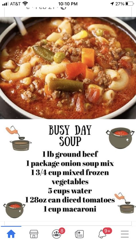 Busy Day Soup, Cooking Soup, Beef Recipes Easy, Crockpot Recipes Slow Cooker, Soup And Sandwich, Easy Soups, Easy Soup Recipes, Busy Day, Homemade Soup