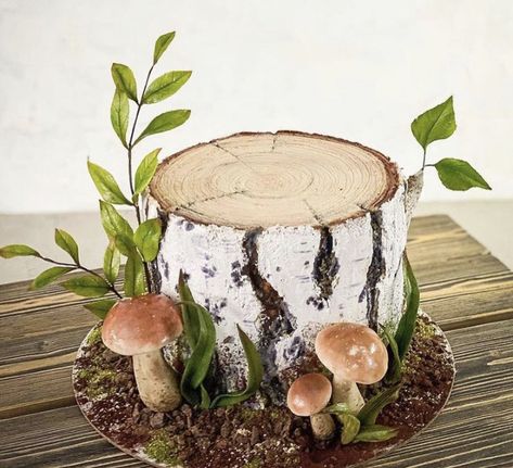 Cake Dino, Enchanted Forest Cake, Stump Cake, Tree Stump Cake, Mushroom Cake, Yule Log Cake, Woodland Cake, Birthday Baking, Fantasy Cake