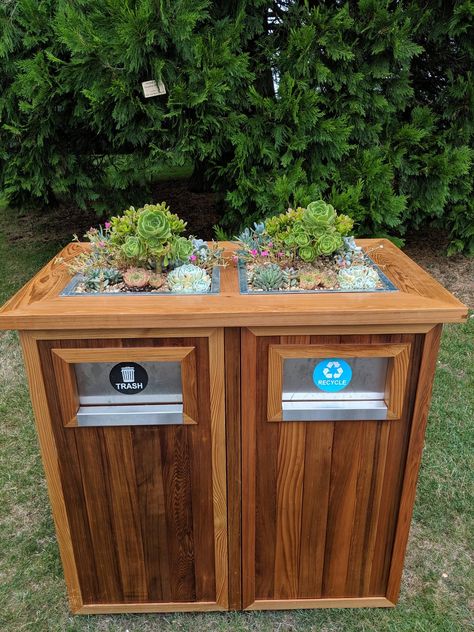 Even the garbage cans in VanDusen Garden are beautiful. Recycling Bins Outdoor, Trash Cans Outdoor, Wedding Garbage Can Ideas, Outdoor Trash Can Ideas, Trash Bin Design, Wooden Trash Can, Garbage Recycling, Recycling Station, Outdoor Trash Cans