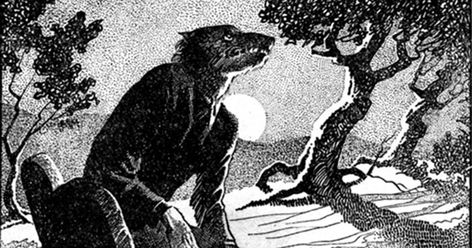 Drawing of a werewolf in woodland at night. Main illustration for the story "The Werewolf Howls". Internal illustration from the pulp magazine Weird Tales Scottish Folklore, Anglo Saxon Kings, Werewolf Stories, Wolf Warriors, Northern England, Ancient Origins, Human Face, Folk Tales, German Shepherd Dogs