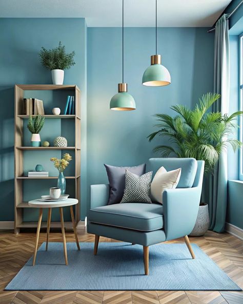 Modern home corner interior ideas with soft blue colors #homedecor #softblue #blue #interiordesign #homeideas #modernhouse Wall Murals Painted Diy, Home Corner, Wall Murals Painted, Corner House, Beauty Lounge, Cute Room Decor, Interior Ideas, Cozy House, Modern Home