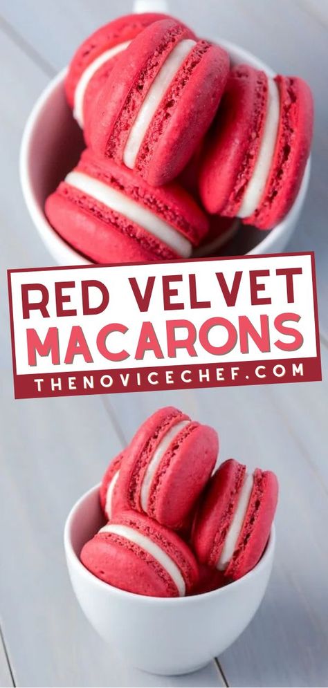 Red Velvet Macarons, valentine's day treats, valentine's day recipes Macaroons Valentines Day, Red Velvet Macaron Recipes, Macaroons Recipe Without Almond Flour, Valentine’s Day Macarons, Macarons Without Almond Flour, Macaron Recipe Without Almond Flour, Red Velvet Macaroons, Valentines Macarons, Easy Macaron Recipe