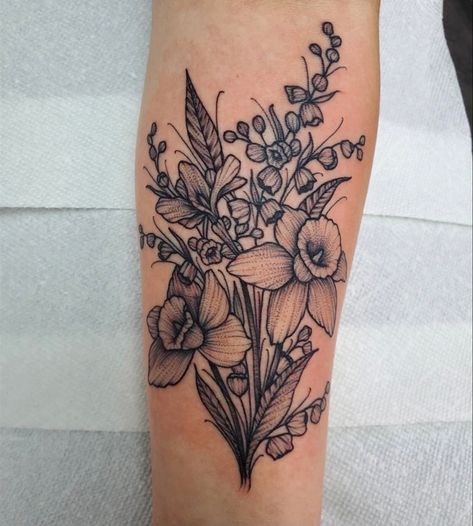 Arm Tattoos Cross, December Flower Tattoo, Victoria Tattoo, Tattoos Cross, Tattoo Knee, Larkspur Tattoo, Delicate Flower Tattoo, Shoulder Sleeve Tattoos, Brain Tattoo