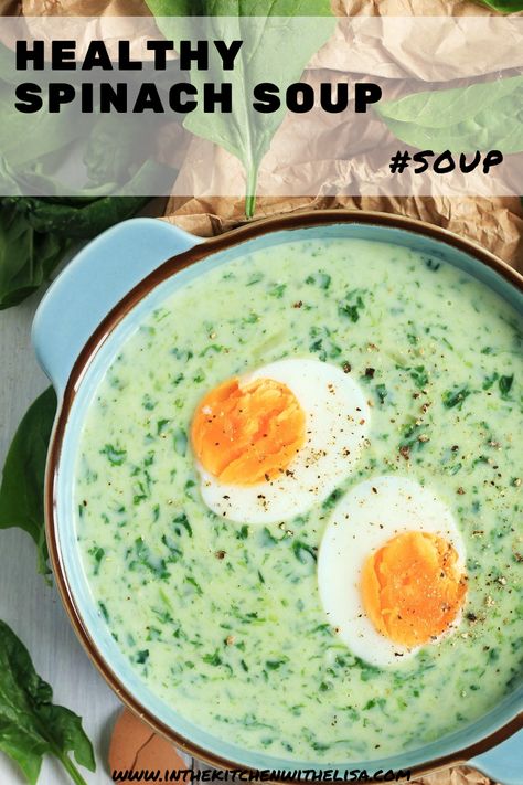 Creamy Spinach Soup Recipe, Spinach Soup Recipe Healthy, Spinach Soup Recipe Creamy, Cream Of Spinach Soup, Spinach Soup Healthy, Creamy Spinach Soup, Bisque Soup Recipes, Bariatric Meals, Spinach Soup Recipe