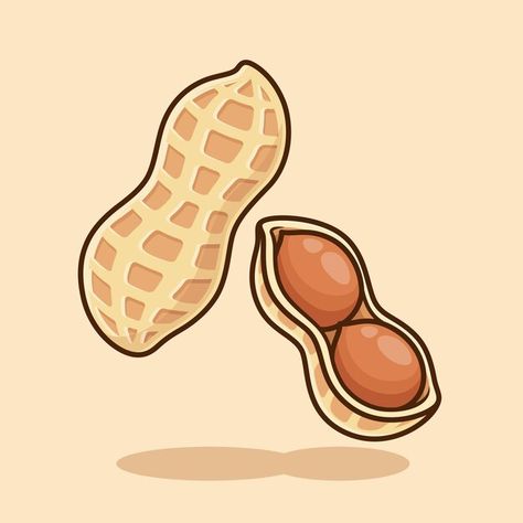 Cute peanut vector cartoon design illustration 🥜 Peanuts Drawing Food, Peanut Cartoon Art, Peanut Graphic Design, Peanut Butter Illustration, Peanut Logo Design, Peanut Aesthetic, Peanut Drawing, Peanut Illustration, Peanuts Illustration