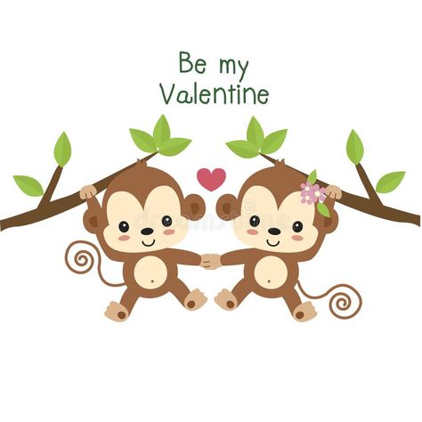 Valentines greeting card. Couple monkey in love. royalty free illustration Monkey Couple Drawing, Monkey Couple, Hello Kitty And Monkey Holding Heart, Monkey Couple Funny, Kissing Monkey, Valentine Heart Images, Monkey Valentine, Valentine Drawing, Monkey Crafts