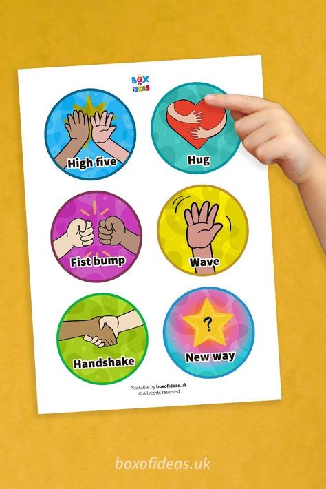 Free Morning Greetings Chart for Preschool | Box of Ideas Morning Greeting Choices Free Printable, Free Classroom Printables, Esl For Preschoolers, Greeting Sign, Morning Greeting Choices, Hello Greeting, Chart For Preschool, Kindergarten Teacher Classroom, Spanish Teacher Classroom