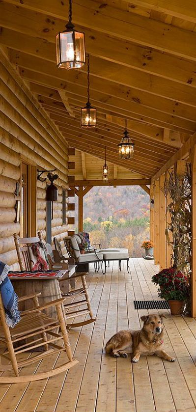 Coventry Log Homes | lovely rustic porch Country Porches, Log Cabin Living, Log Home Living, Log Home Designs, Log Cabin Ideas, Rustic Log Cabin, Log Home Decorating, Rustic Porch, Casa Country