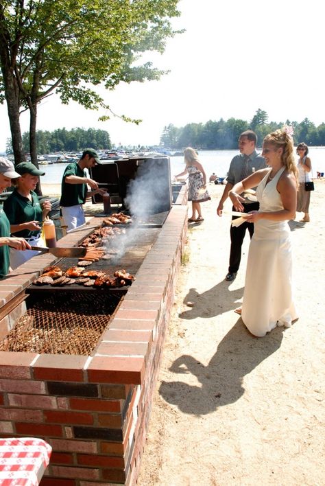 Bride at Beach BBQ Wedding Reception Bbq Reception Ideas, Outdoor Beach Wedding Reception, Bbq Wedding Reception, Outdoor Beach Wedding, Southern Maine, Bella Wedding, Picnic Theme, Beach Wedding Reception, Beach Bbq