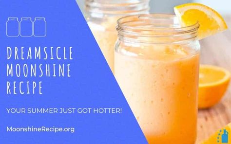 Dreamsicle Moonshine Dreamsicle Moonshine, Moonshine Drink Recipes, Moonshine Still Plans, Moonshine Cocktails, Moonshine Recipe, Hard Drinks, Vanilla Coffee Creamer, Homemade Alcohol, French Vanilla Coffee