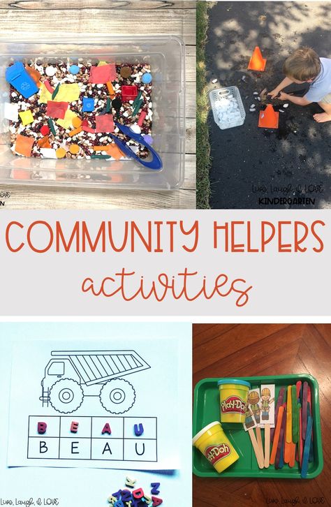 Sensory Bins Community Helpers, Community Helper Sensory Activities, My Community Activities For Infants, Community Helper Centers Preschool, Community Helper Gross Motor, Community Helpers Preschool Sensory Bin, Community Helpers Large Group Activities, Community Helper Sensory Bin Ideas, Community Crafts Preschool