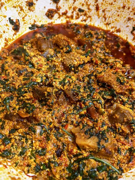 How to make Authentic Nigerian Egusi Soup Recipe (Fried method) - Nigerianfoodiehub Egusi Soup Nigerian Food Recipe, Fufu And Egusi Soup, Egusi Soup Nigerian Food, Nigerian Soup, Egusi Soup Recipes, Soup With Tomatoes, Egusi Soup, Special Fried Rice, Asian Fusion Recipes