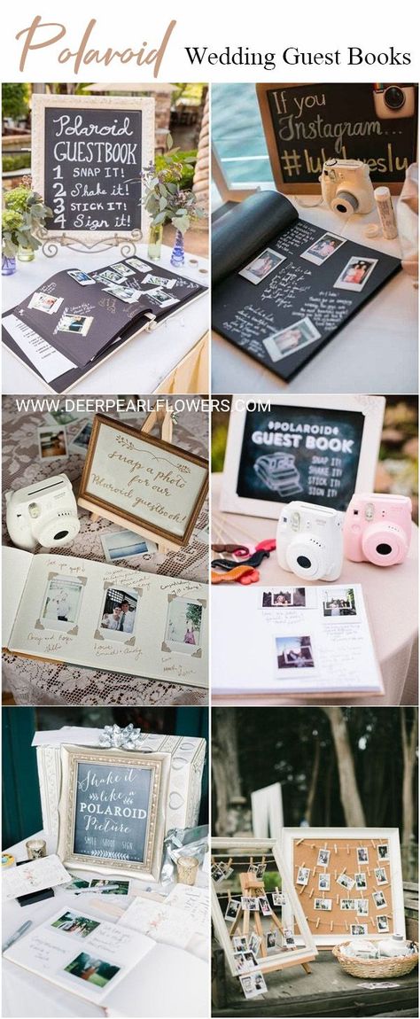 Polaroid Wedding Ideas, Creative Polaroid, Book Polaroid, Outdoor Bridal Showers, Polaroid Wedding, Diy Guest Book, Wedding Guest Book Ideas, Polaroid Guest Book, Bridal Shower Decorations Diy