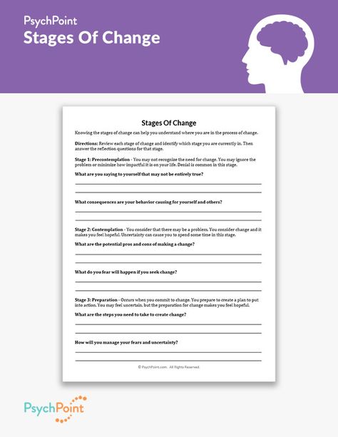 Change Worksheet, The 5 Stages Of Relationship, Stages Of Change Worksheet, 5 Stages Of Breakup, Stages Of Change, Problem Solving Worksheet, Process Of Change, Behavior Disorder, Family Counseling