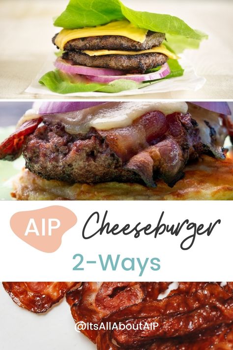 Whether it’s breakfast, lunch, or dinner - a #Paleo #AIP Cheeseburger 2-Ways is perfect for any time of day! Especially when it's also #dairyfree & #glutenfree.⁠ ⁠ If you need to keep them #autoimmuneprotocol compliant, #ketogenic #lowcarb or #carbup friendly, these cheese-free “cheese”burgers have got you covered, my friend.⁠ ⁠ You’ll love how customizable these burgers are and how you can make each option fit your dietary needs and kitchen-time constraints. ⁠ Autoimmune Protocol Diet Recipes, Autoimmune Diet Recipes, Hamburger Recipes Patty, Pan Dishes, Bunless Burger, Cheese Burgers, Burger Mix, Autoimmune Paleo Recipes, Keto Burger