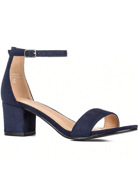 ILLUDE Women Buckle Decor Chunky Heeled Sandals Elegant Summer Ankle Strap Sandals Chunky Heeled Ankle Strap Sandals Low Heeled SandalI discovered amazing products on SHEIN.com, come check them out! Navy Blue Heels, Sandals Chunky, Navy Heels, Wardrobe Update, Ankle Heels, Low Heel Sandals, Heeled Sandal, Guilt Free, Heeled Sandals