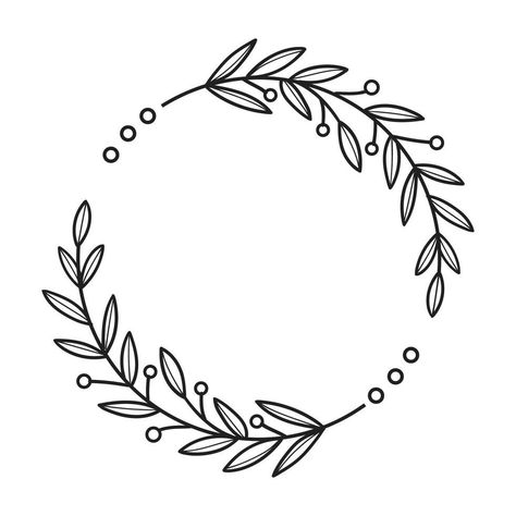 Circle Leaf Design, Circle Designs For Project, Circle Of Flowers Drawing, Circle Project Design, Circle Border Designs For Projects, Circle Design For Project, Border Design Circle, Floral Border Design Drawing, Wreath Line Drawing