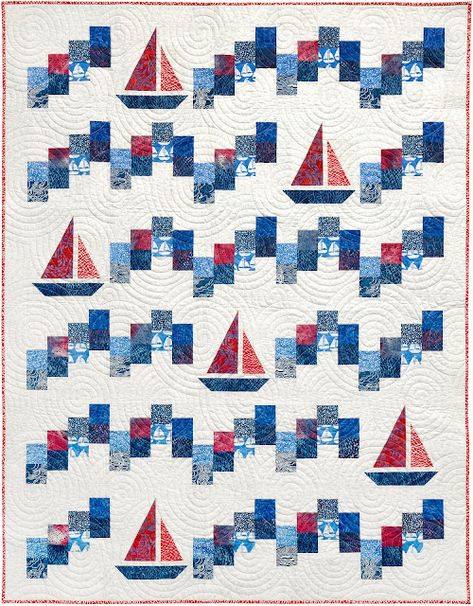 Sailing Quilt Patterns, Sailboat Quilts, Sailboat Quilt, Quilt Tools, Boat Quilt, Denim Quilts, Nautical Quilt, Snowflake Quilt, Beach Quilt