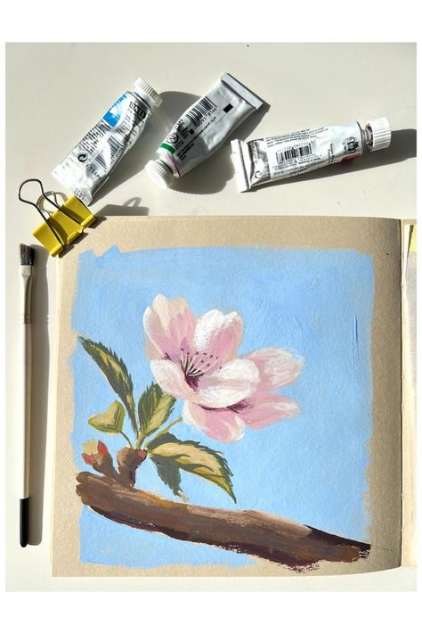 Garden paint challenge - week 11 Painting Cherry Blossoms, Paint Challenge, Paint Together, Live Painting, Gouache Art, Challenge Week, Garden Painting, Different Media, Reference Images