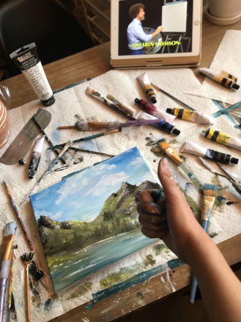 Bob Ross Painting Night, Bob Ross Paint Night, Bob Ross Painting Party, Bob Ross Tutorial, Painting Bob Ross, Nye 2024, Bob Ross Art, Vision Bored, Bob Ross Paintings