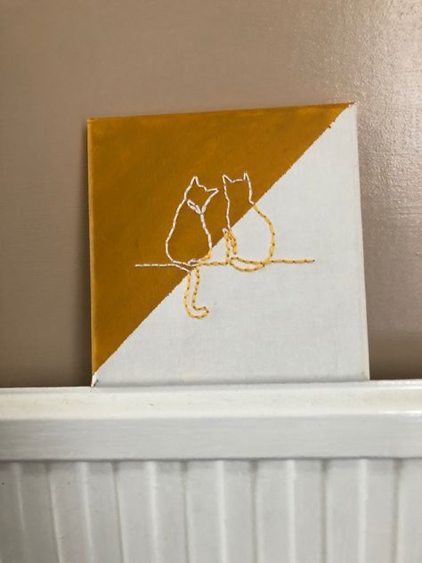 Needle Canvas Art, Threaded Canvas Art, Sewn Canvas Art, Simple Canvas Embroidery, Thread Painting On Canvas, Needle Art On Canvas, Embroidery Painting Canvas, Embroided Canvas, Stitched Canvas Art