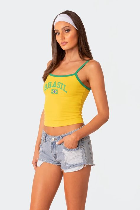 Brazil Tank Top, Kpop Streetwear, Letter Aesthetic, Visionary Fashion, Aesthetic 90s, Y2k Clothes, Swimwear Dress, Summer Crop Tops, Top Graphic Tees