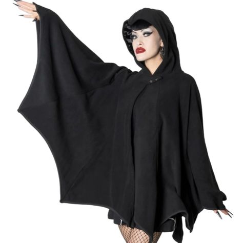 New With Tags. Bat Web Cape Where Old School Meets Ghoul School, Fashioned After Vintage Capes With A Gothic Twist. This Cape Has It All A Bat Wing Shape, Satin Lined Hood With Widows Peak, Finger Loops To Keep Your Wings In Line, And Best Of All An Inside Pocket For Your Phone! Cape Is Made From Polar Fleece With A Front Double Snap Closure, To Creep You Warm And Spooky All Winter Long! Comes In Two Sizes, The Smaller Fits Sizes Small-Medium-Large-Xl, The Larger Size Fits Plus Sizes 2xl-3xl-4xl. (The Red Devil Cape In The Last Pic Is To Show The Inner Pocket And Also Show That I Have This One In My Closet) Goth, Halloween, Costume, Winter, Jacket/Coat Ghdbwc 60 Bat Wing Jacket, Bat Wing Clothes, Bat Cape Pattern, Bat Jacket, Bat Cloak, Bat Skirt, Bat Clothes, Bat Outfit, Bat Wing Dress