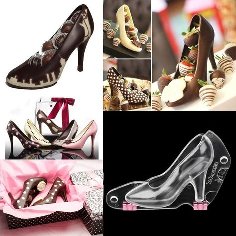 Diy High Heels, 3d Chocolate Molds, Plastic Chocolate Molds, Boutique Patisserie, Candy Fudge, Chocolate Candy Cake, Shoe Cake, Cute High Heels, Shoe Molding