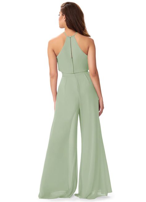 Azazie Kenzi Jumpsuit Bridesmaid Dresses | Azazie Pastel Jumpsuit Formal, Sage Green Jumpsuit Wedding, Sage Green Jumpsuit, Jumpsuit Bridesmaid, Princess Bridesmaid Dresses, Backyard Engagement, Bridesmaids Jumpsuits, Bridesmaid Dresses Dusty Sage, Princess Bridesmaid Dress