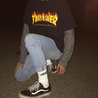 Thrasher X Vans Eboy Style, Skater Outfits, Vans Outfit, Tomboy Outfits, 90s Streetwear, Edgy Outfits, Baddie Outfits, Streetwear Outfit, Retro Outfits