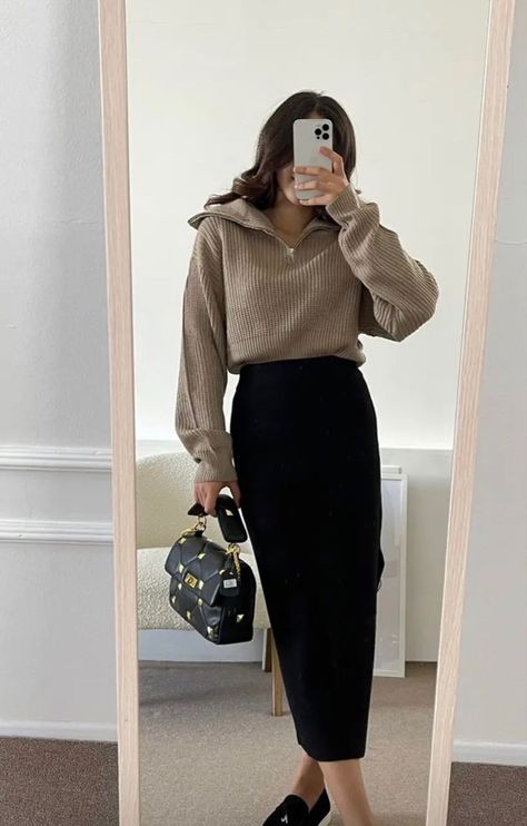 Business Long Skirt Outfits, Fall Outfits 2023 Modest, Knit Maxi Skirt Outfit Winter, Baptist Outfits, Autumn Outfits Long Skirt, Long Skirt Outfits For Winter Classy, Winter Outfits Skirt Long, Modest Skirt Outfits Winter, Fall Modest Outfits Skirts