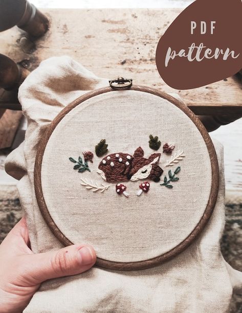 Deer Embroidery Pattern, Stay In The Moment, Deer Embroidery, Focus On The Present, Pdf Embroidery Pattern, Embroidered Wall Art, Woodland Deer, Embroidery Tutorial, The Present Moment