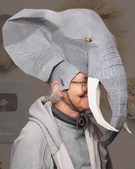 Elephant Headdress Mask Pattern • Ultimate Paper Mache Lion King Elephant Costume, Rhino Costume, Elephant Mask, Elephant Costumes, Cardboard Mask, Lion King Jr, Head Mask, Mask Pattern, Elephant Head