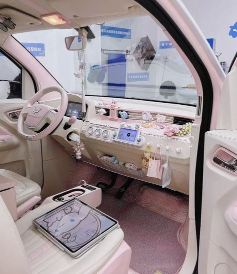 Kpop Car Interior, Baddie Cars Interior, Anime Car Decorations Interior, Cute Pink Car Interior, Cinnamoroll Car Interior, Fancy Car Interior, Cute Girly Cars, Pastel Car Interior, Coquette Car Interior