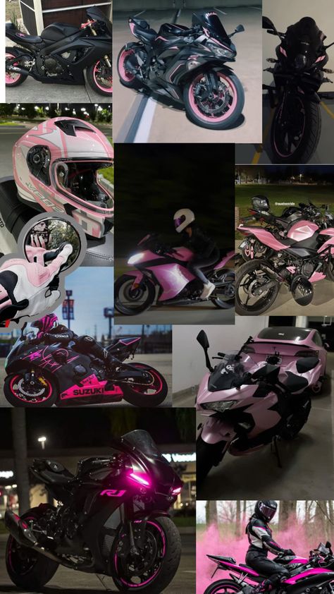 Pink Motorcycle Wallpaper, Pink Kawasaki Ninja 400, Pink Yamaha R6, Pink Motorcycle Aesthetic, Black And Pink Motorcycle, Girly Motorcycle, Pink Motorbike, Luxury Motorcycles, Motor Wallpaper