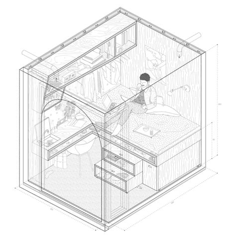 KDRUUM collective housing – ouest Western Architecture, Axonometric Drawing, Collective Housing, Architecture Collage, Architecture Graphics, Architectural Drawing, Design Hotel, Diagram Architecture, Architecture Illustration