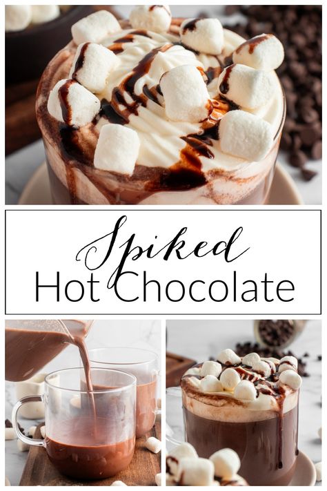 Spiked Hot Chocolate - My Suburban Kitchen Spiked Hot Cocoa Recipes, Recipes With Alcohol, Hot Chocolate Spiked, Spiked Hot Chocolate Recipe, Gluten Free Hot Chocolate, Spiked Hot Cocoa, Alcohol Chocolate, Suburban Kitchen, Perfect Christmas Dinner