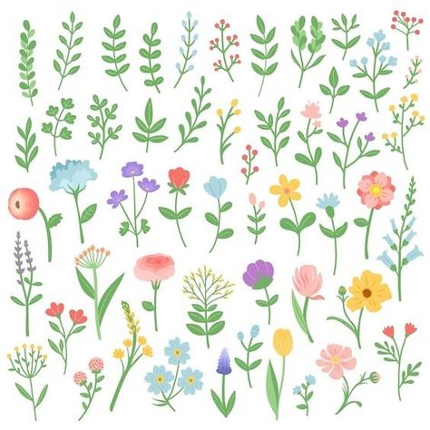 Summer Flowers Illustration, Small Flower Illustration, Vector Flower Design, Cute Flower Clipart, Flower Illust, Spring Flowers Illustration, Folk Botanical, Spring Icons, Flowers Icon